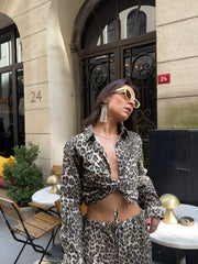 Leopar Desenli Denim Takım