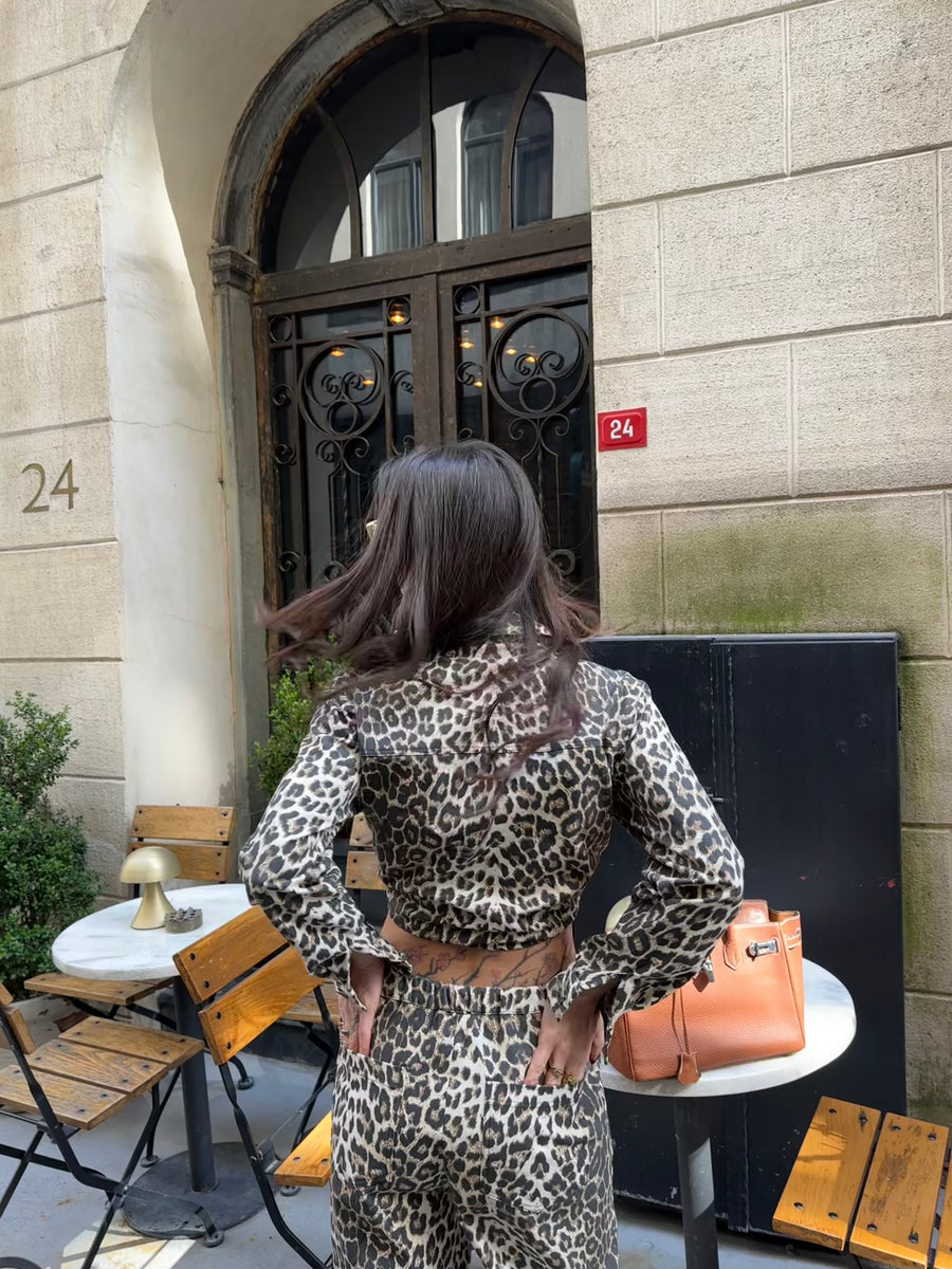 Leopar Desenli Denim Takım