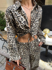 Leopar Desenli Denim Takım