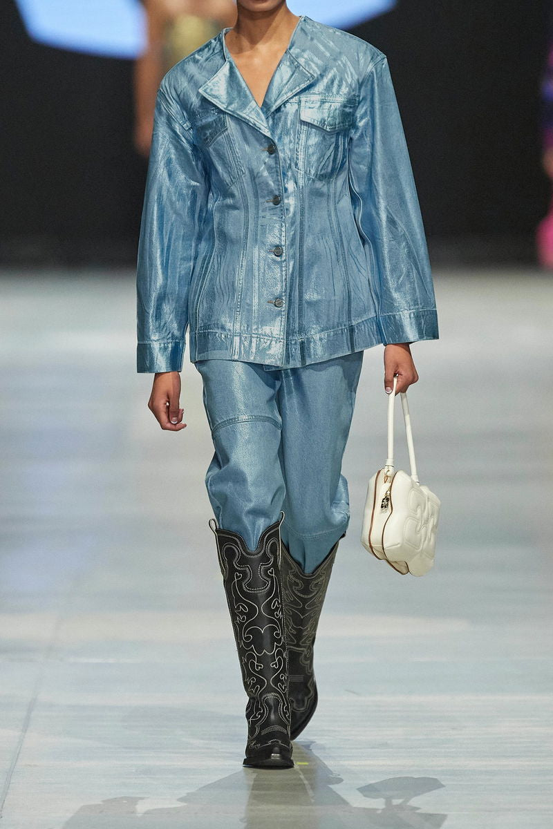 GANNI Metalik Denim Blazer/Barrel Pantolon Takım