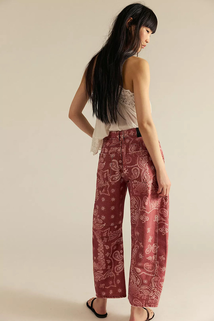Baskılı Barrel Jean