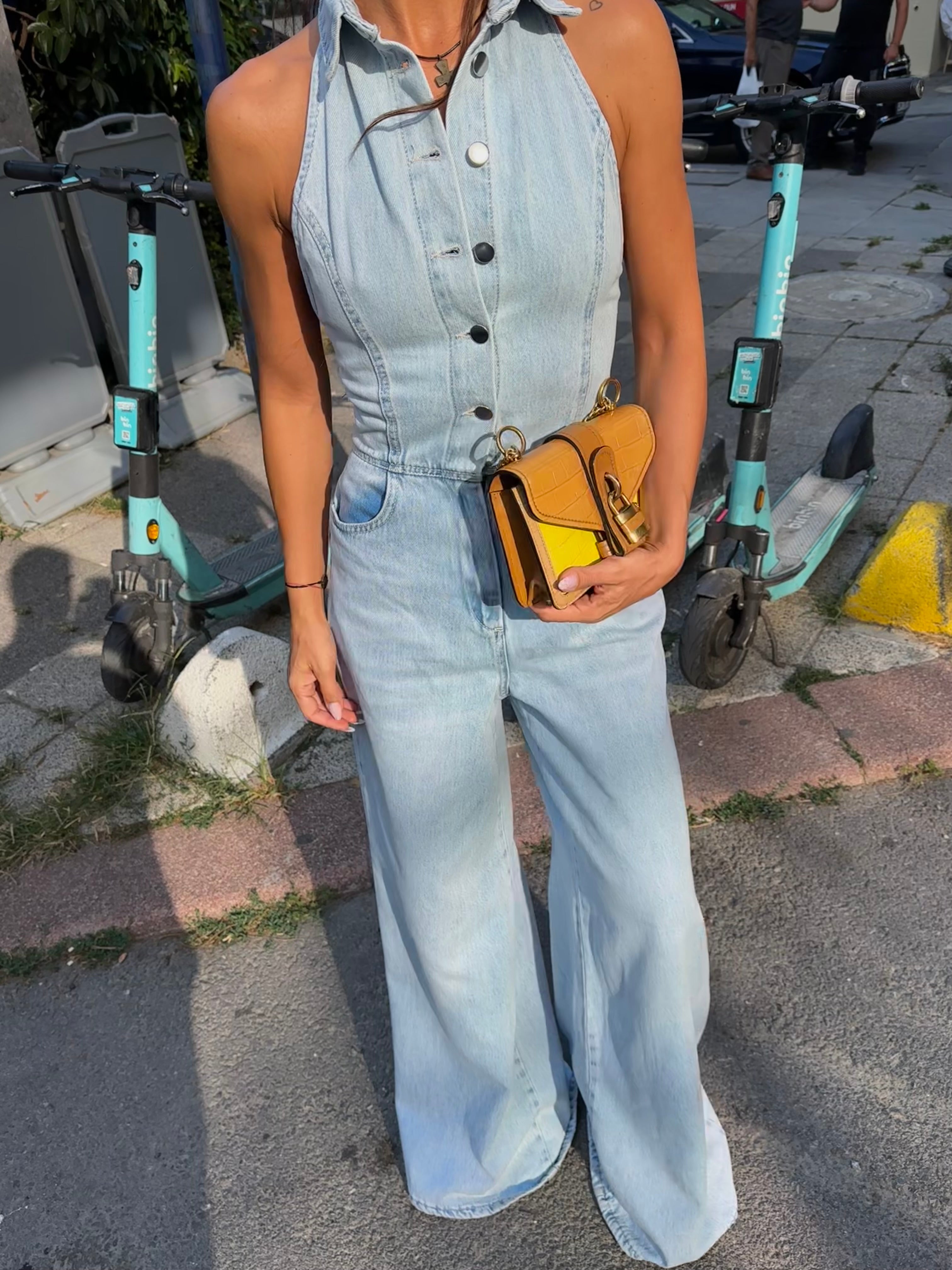 Sırt Detay Denim Tulum