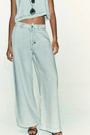 Short Denim Top/Wide Leg Jean Set