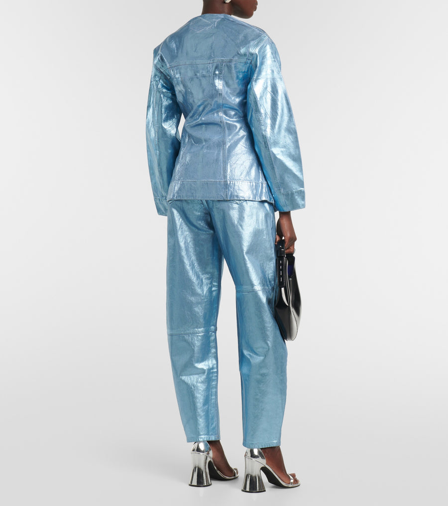 GANNI Metalik Denim Blazer/Barrel Pantolon Takım