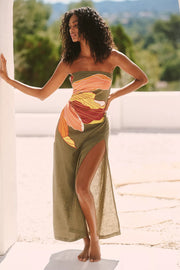 İthal Çiçekli Keten Maxi Elbise