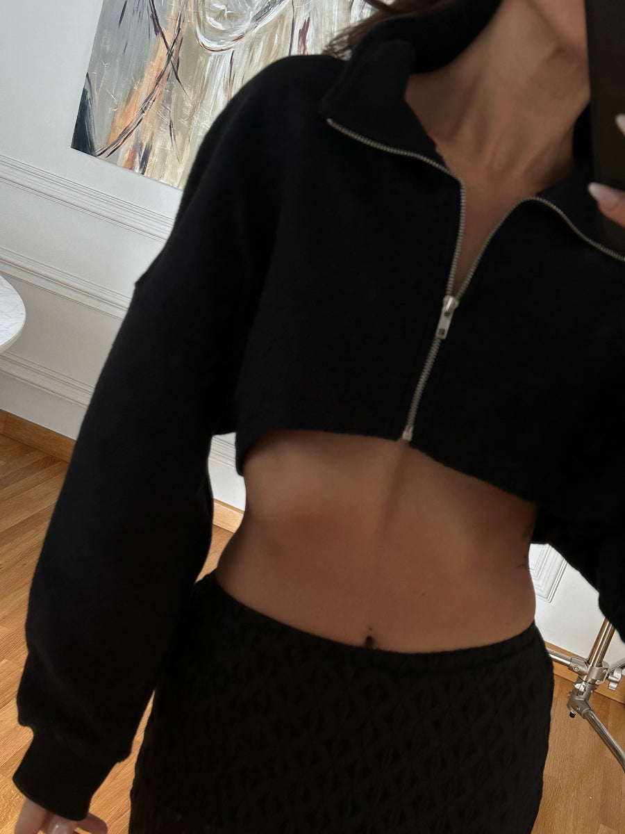 Fermuarlı Crop Sweatshirt