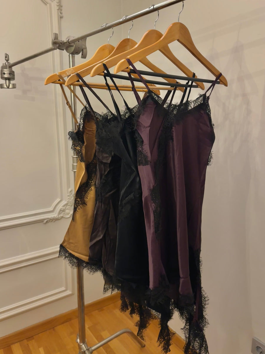 Acı Kahve Saten Dantelli Bluz