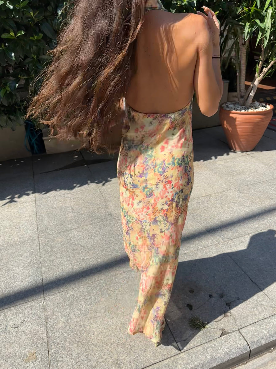 Degaje Yaka Şifon Elbise