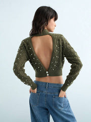 İnci İşlemeli Crop Kazak