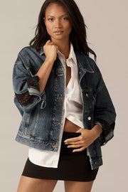 Dantel Detaylı Kot Ceket