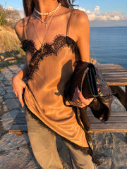 Camel Saten Dantelli Bluz