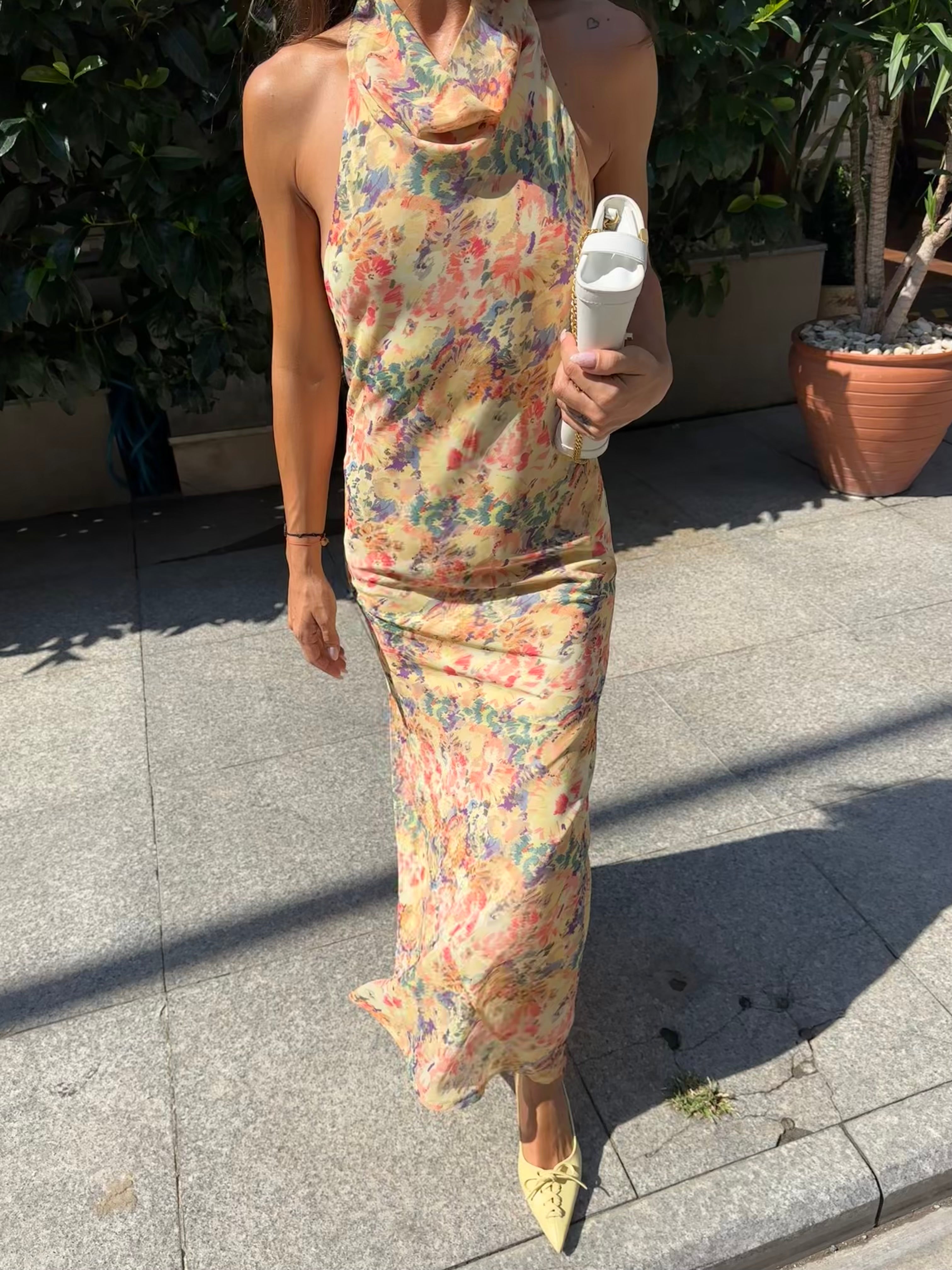 Degaje Yaka Şifon Elbise