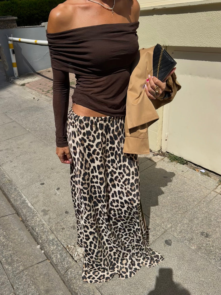 Leopar Desen Maxi Saten Etek