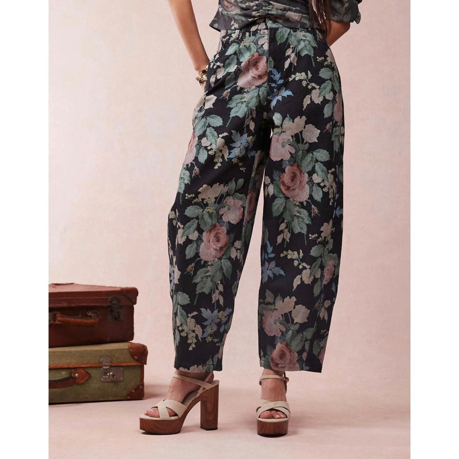Floral Desen Barrel Jean