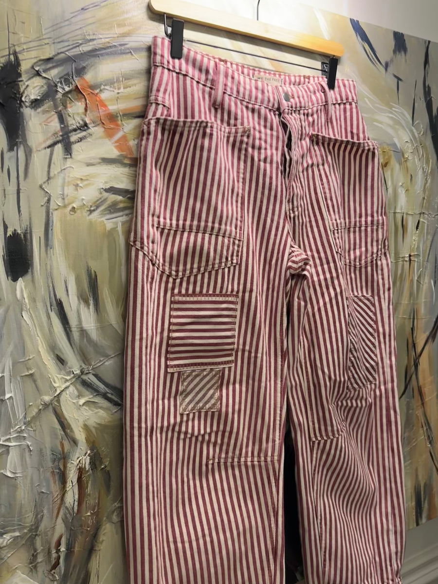 Fp Parçalı Çizgili Barel Jean