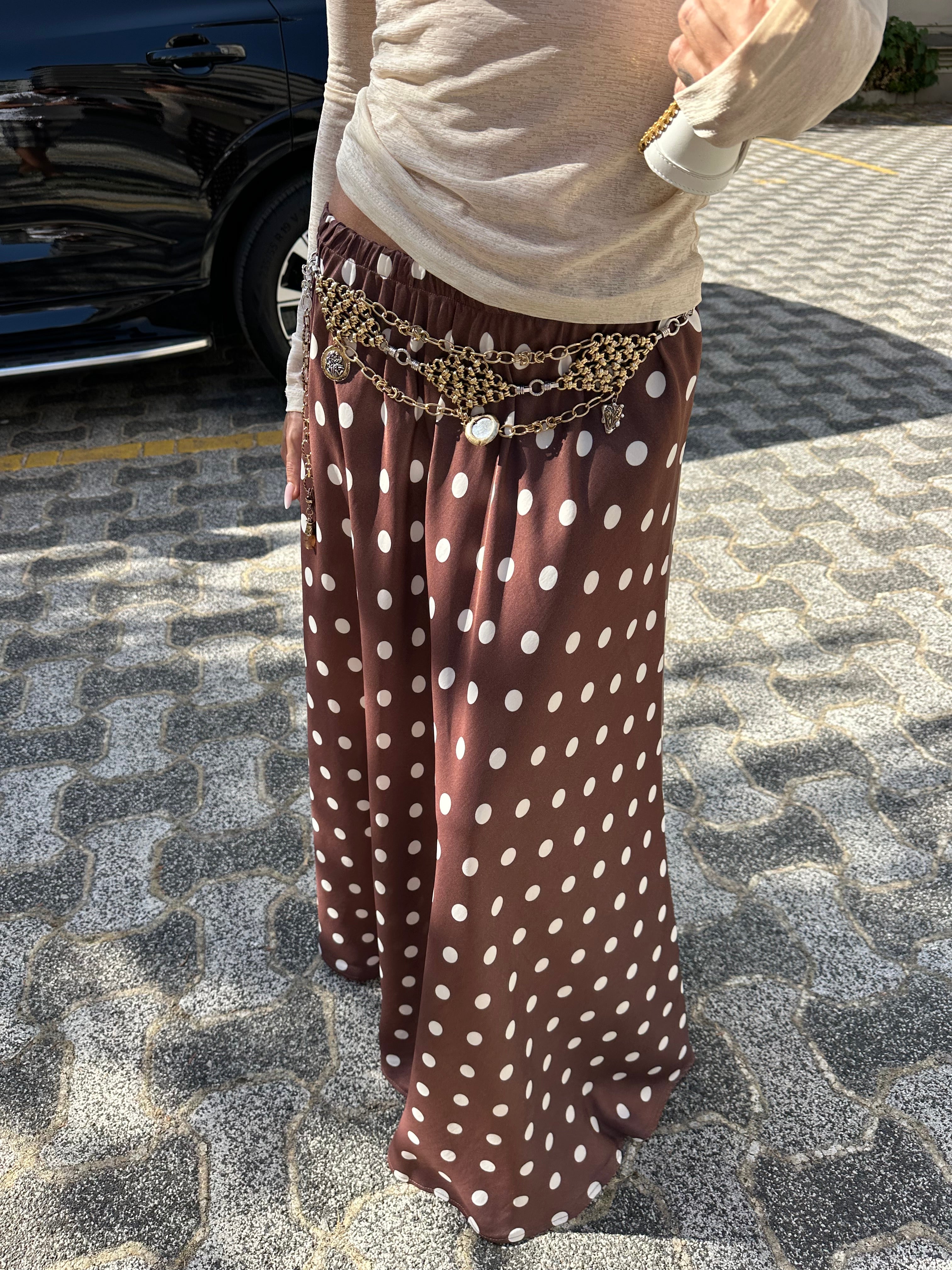 Puantiyeli Maxi Saten Etek