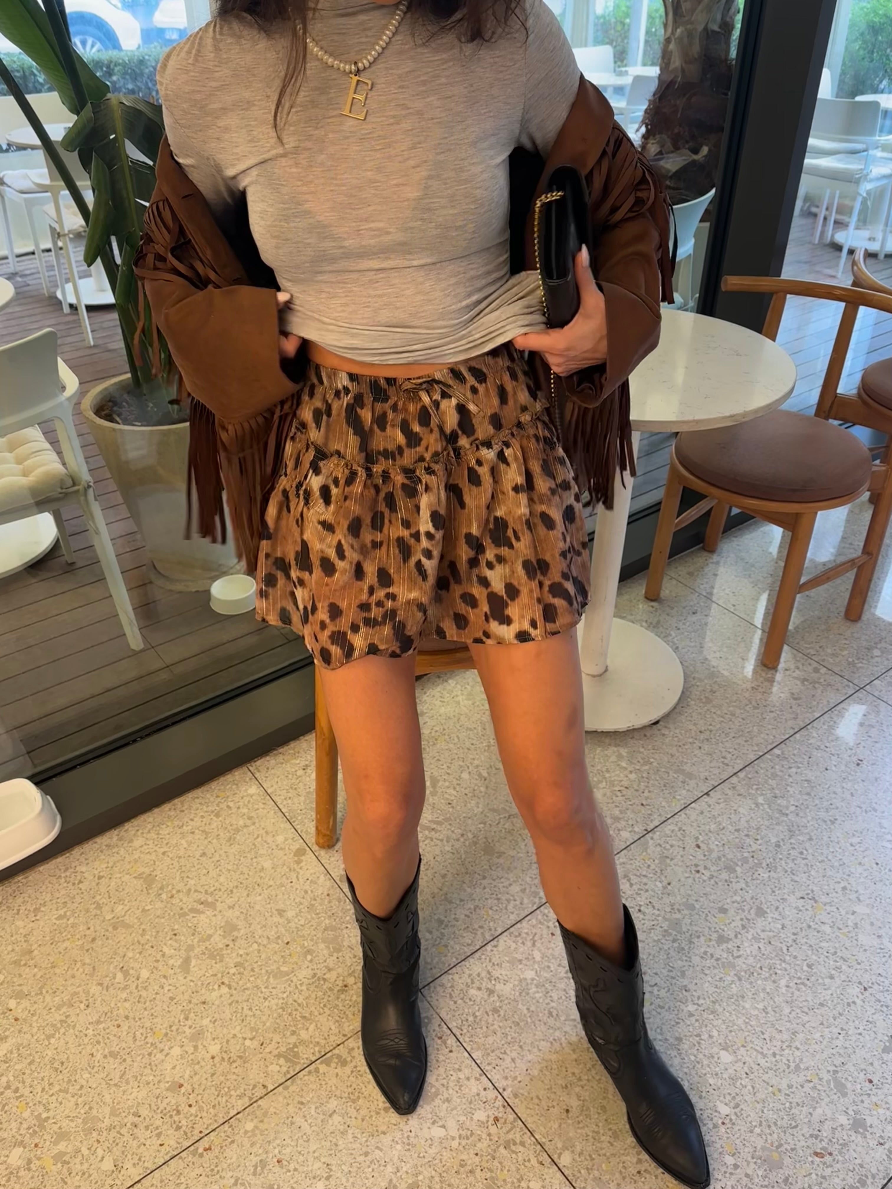 Leopar Mini Şort Etek