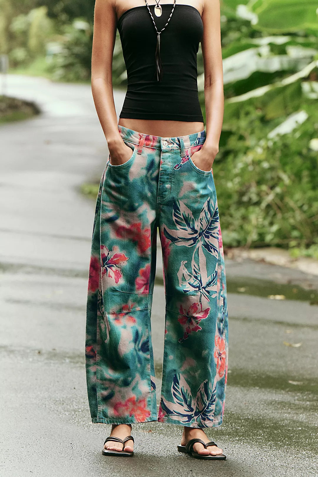 Baskılı Barrel Jean