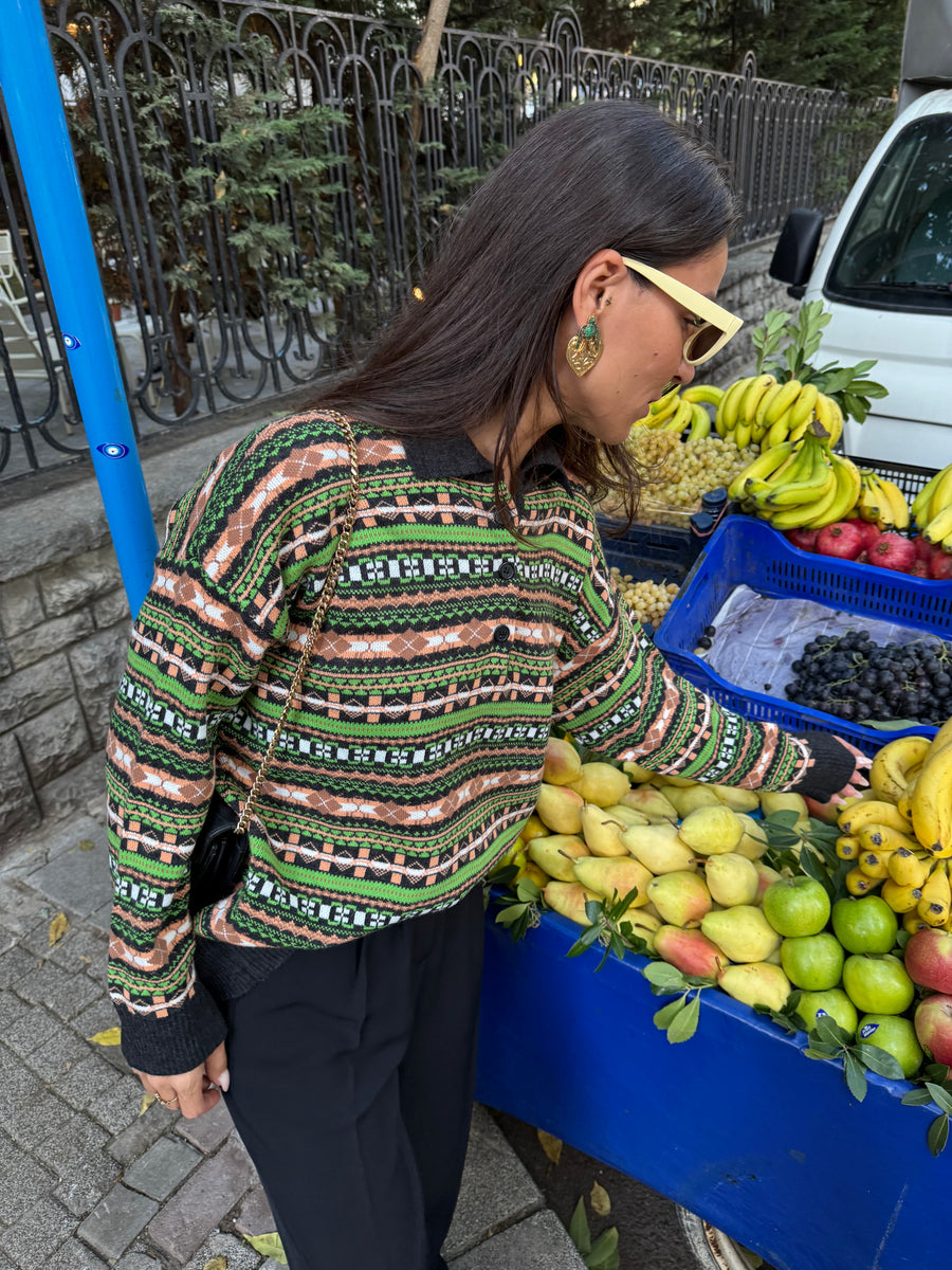 Çok Renkli Polo Yaka Kazak