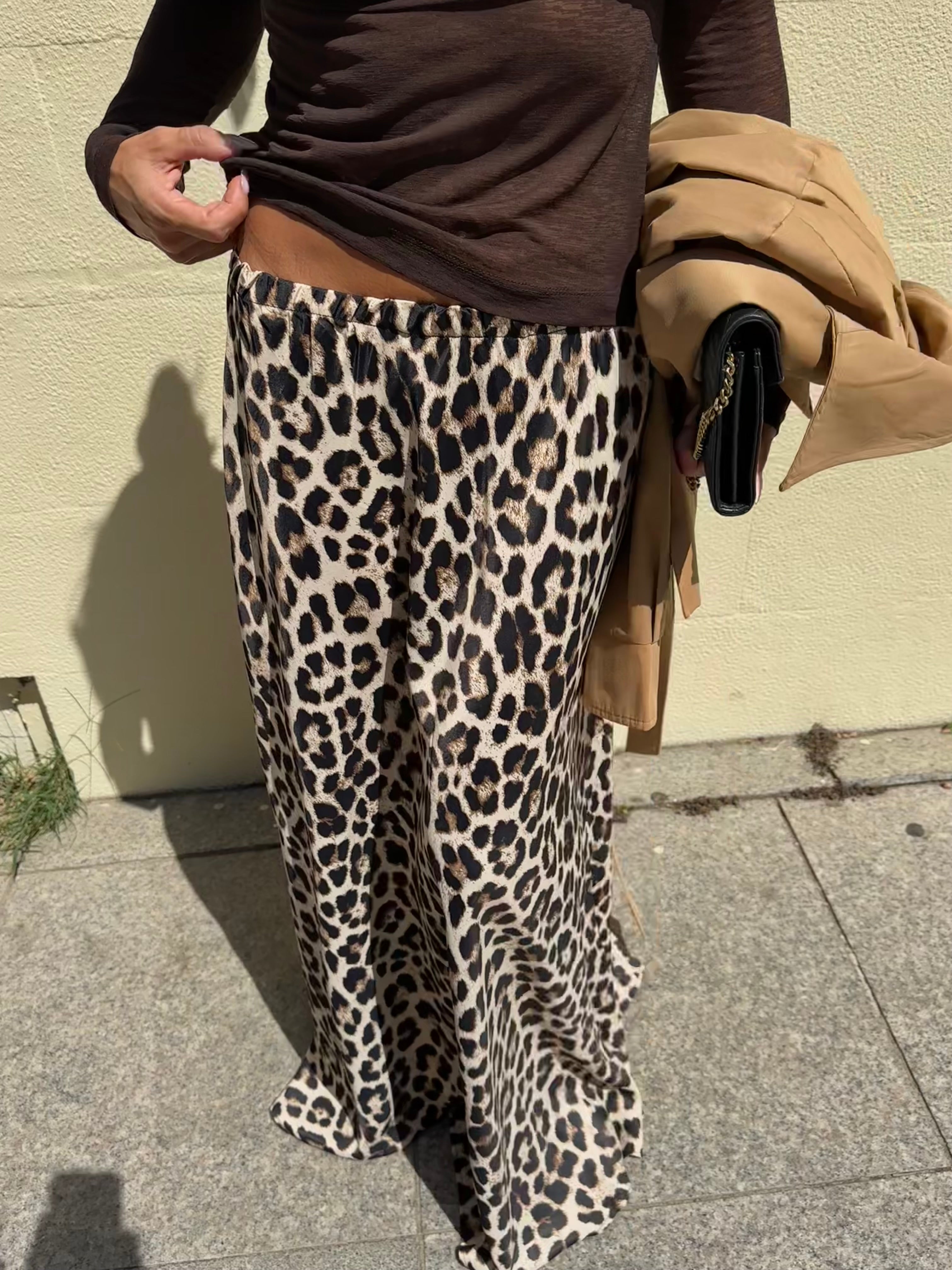 Leopar Desen Maxi Saten Etek