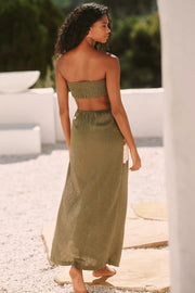 İthal Çiçekli Keten Maxi Elbise