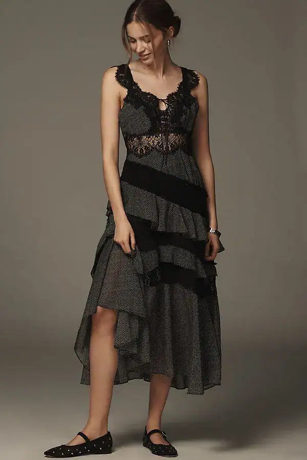 İthal Katmanlı Dantel Elbise