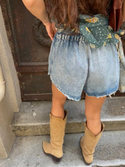 Yüksek Bel Lastikli Denim İthal Şort