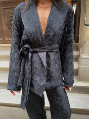 Şal Yaka Saten Kimono/Pantolon Takım