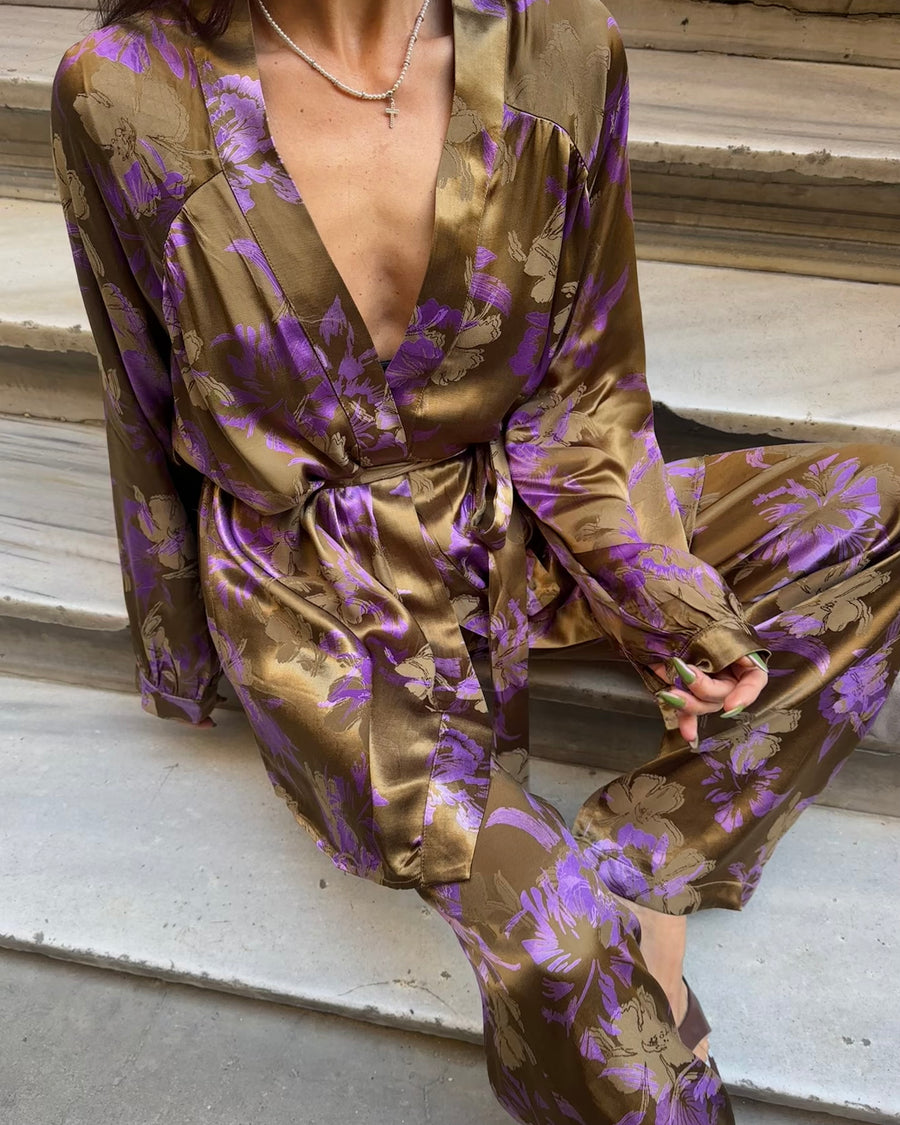 İpek Saten Kimono/Pantolon Takım