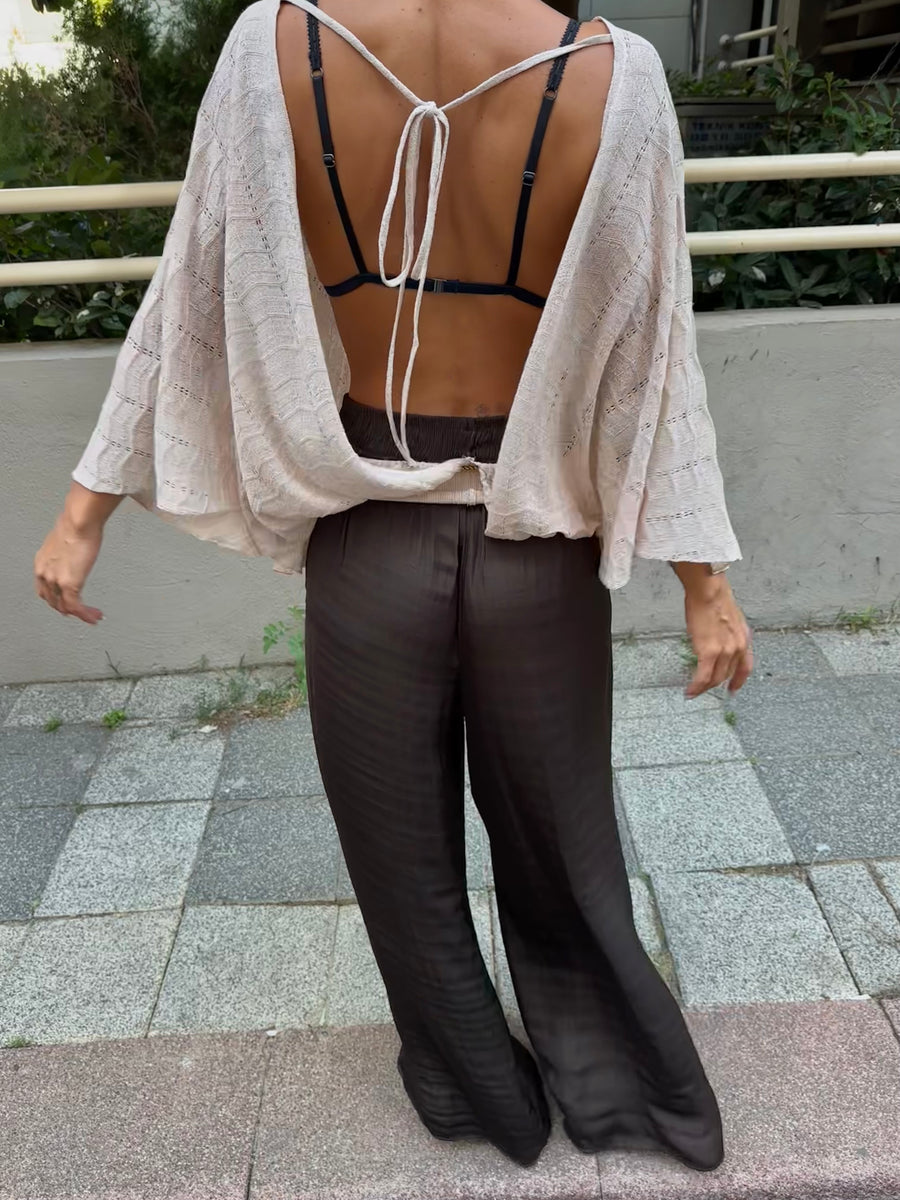 Beli Lastikli Dökümlü Saten Pantolon