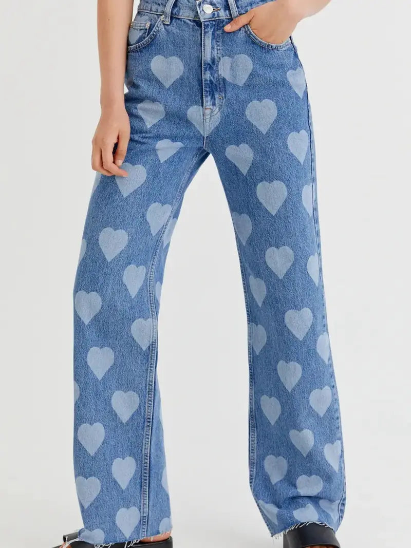 Baskılı Wide Leg Jean