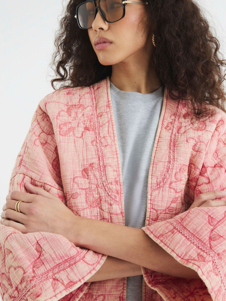 Floral Desen Kapitone Ceket