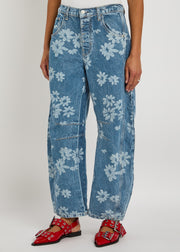 Çiçek Desenli Barrel Jean