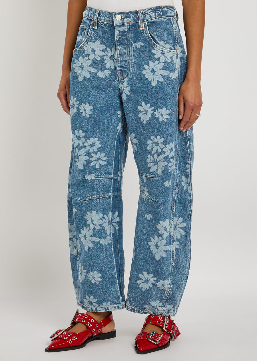 Çiçek Desenli Barrel Jean
