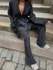 Şal Yaka Saten Kimono/Pantolon Takım