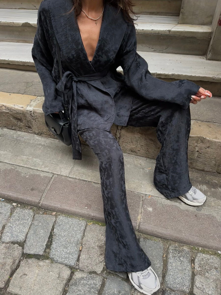 Şal Yaka Saten Kimono/Pantolon Takım