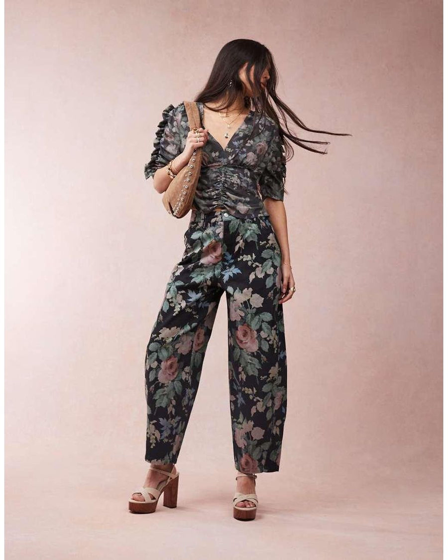 Floral Desen Barrel Jean