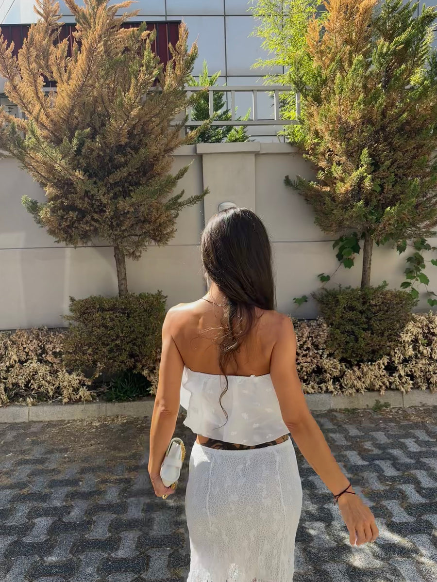 İşlemeli Crop Bluz