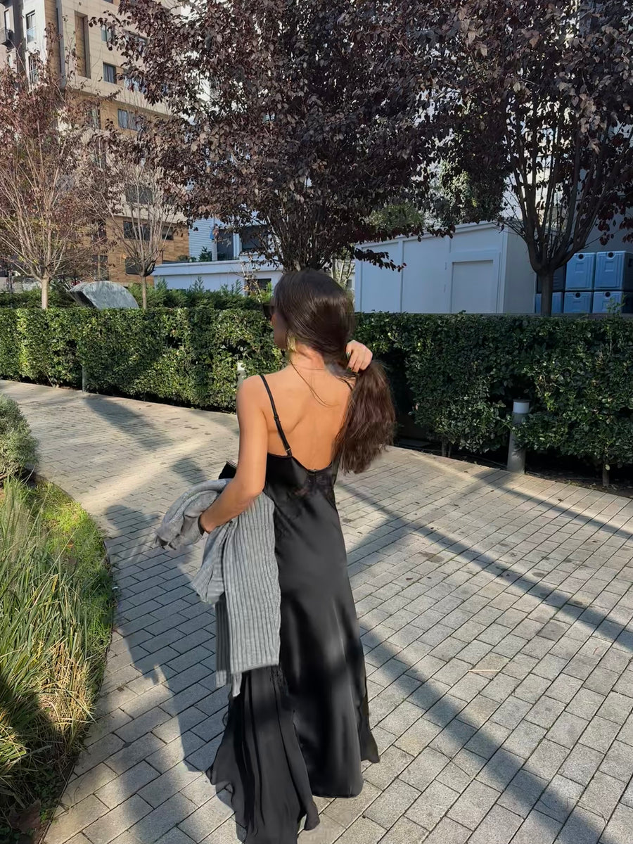 Dantelli Maxi Saten Elbise