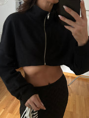 Fermuarlı Crop Sweatshirt