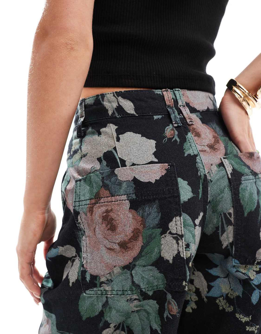 Floral Desen Barrel Jean