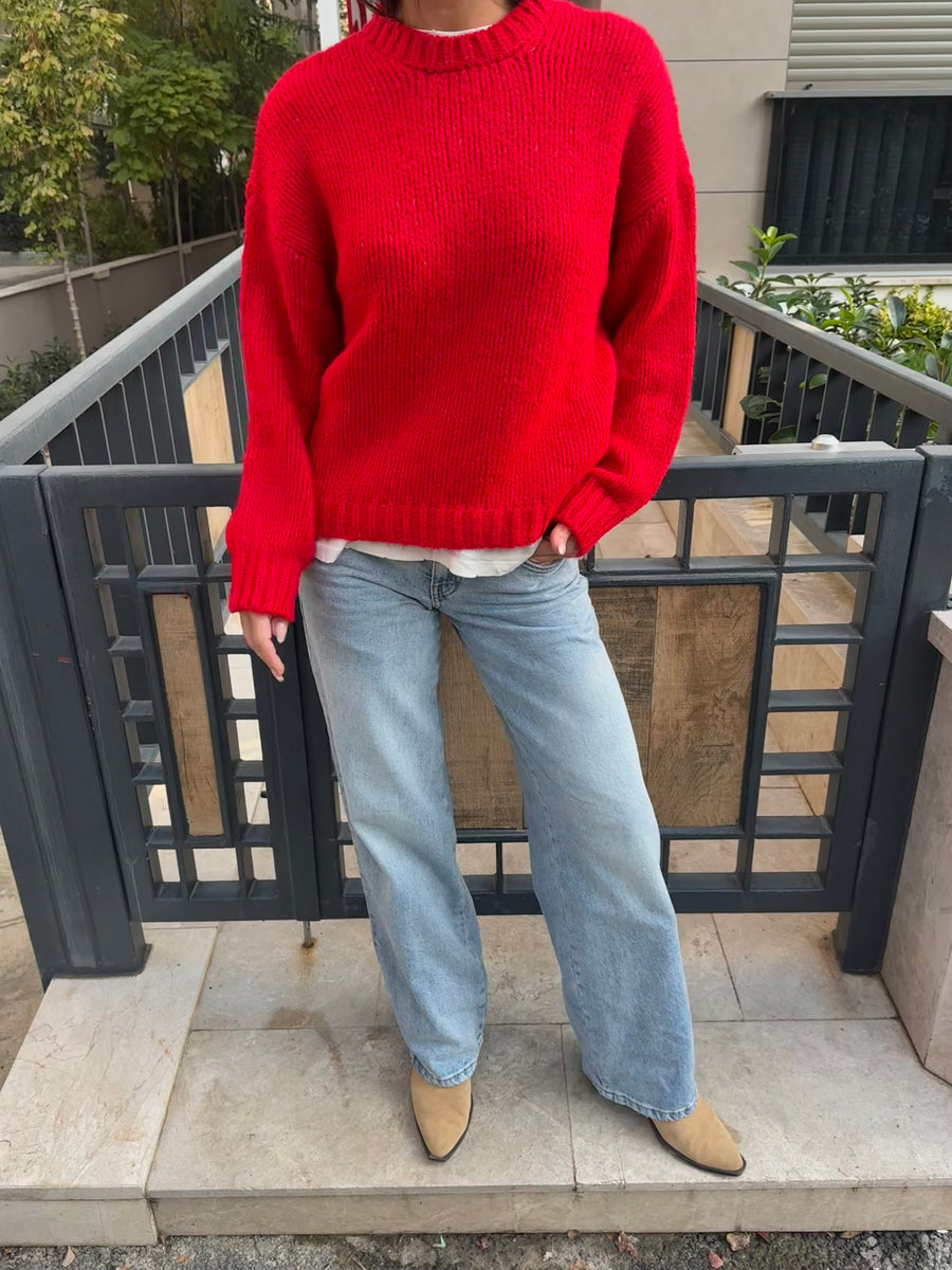 Örme Kırmızı Kazak