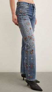 Taş İşlemeli Yüksek Bel Boru Paça Jean