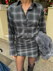 Kareli Mini Gömlek Elbise