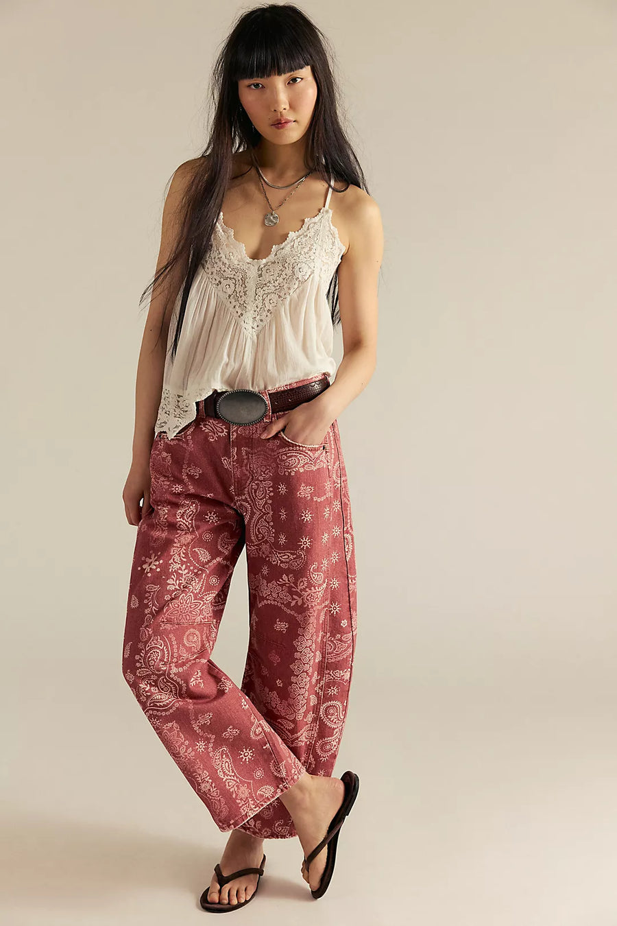Baskılı Barrel Jean