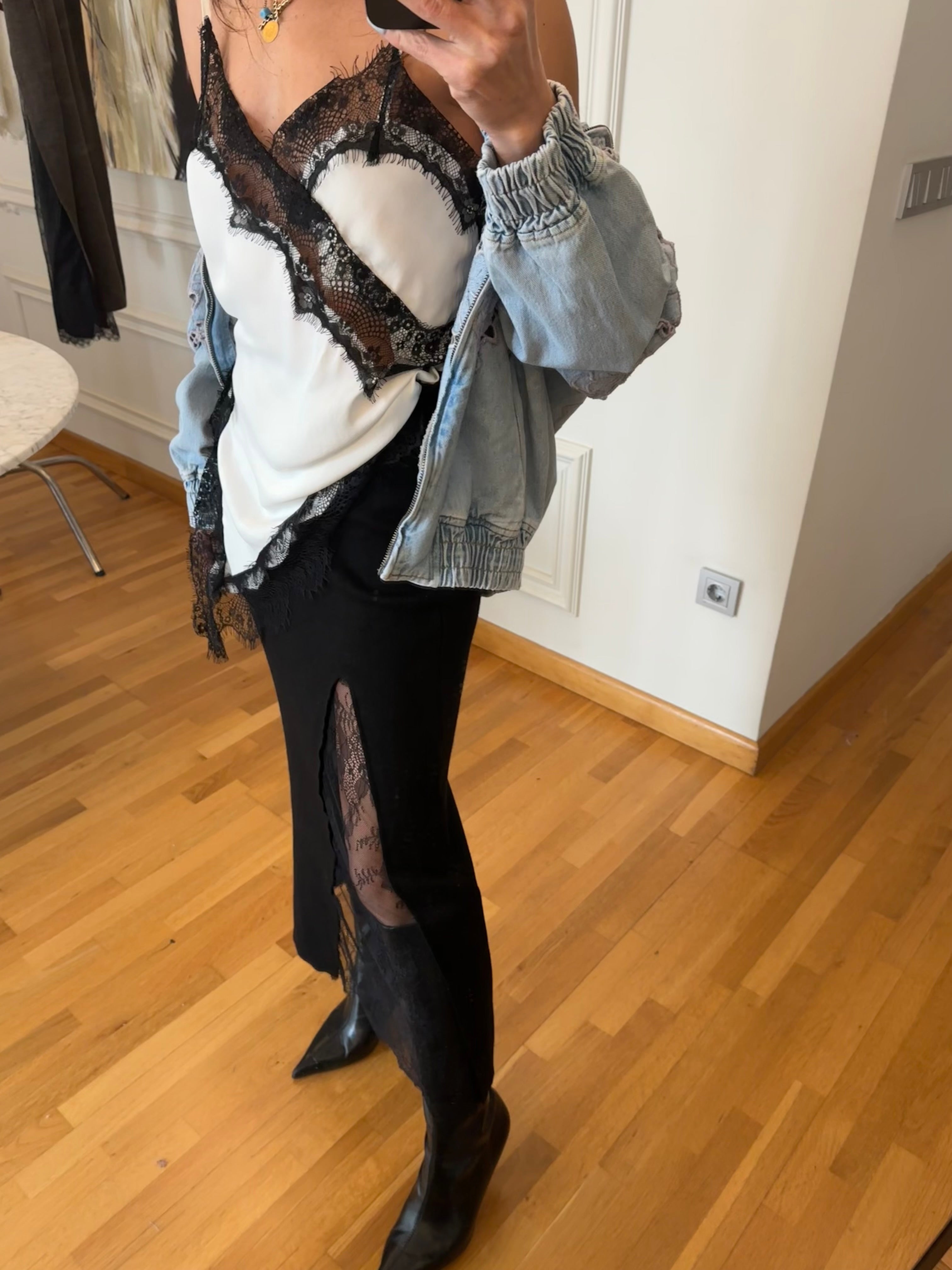 Dantel Detay Triko Etek