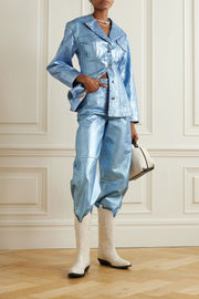 GANNI Metalik Denim Blazer/Barrel Pantolon Takım