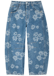 Çiçek Desenli Barrel Jean