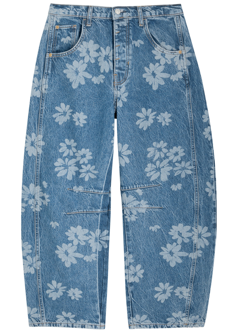 Çiçek Desenli Barrel Jean