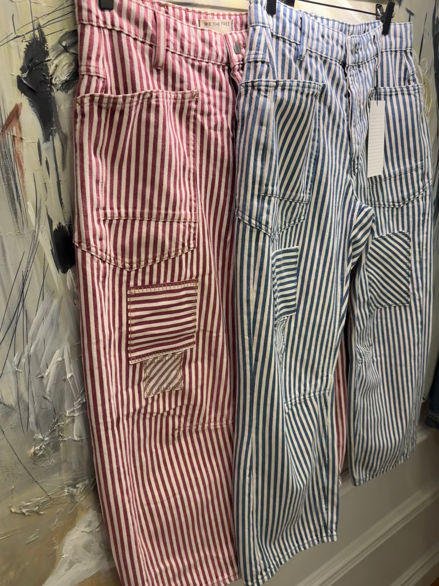 Fp Parçalı Çizgili Barel Jean